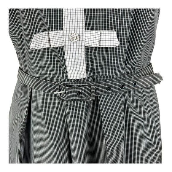 Eva Franco Belted Sleeveless Dress SZ 8 Black White Grid Pattern Bows Buttons - Picture 4 of 11